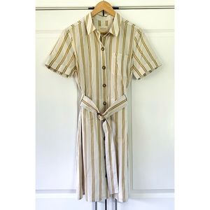 Sezane Beige and Tan Striped Shirt Dress